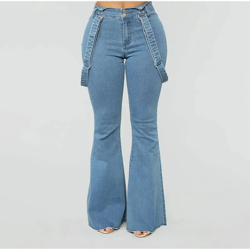 Women's Vintage Streetwear High Waist Wide Leg Denim Suspender Pants