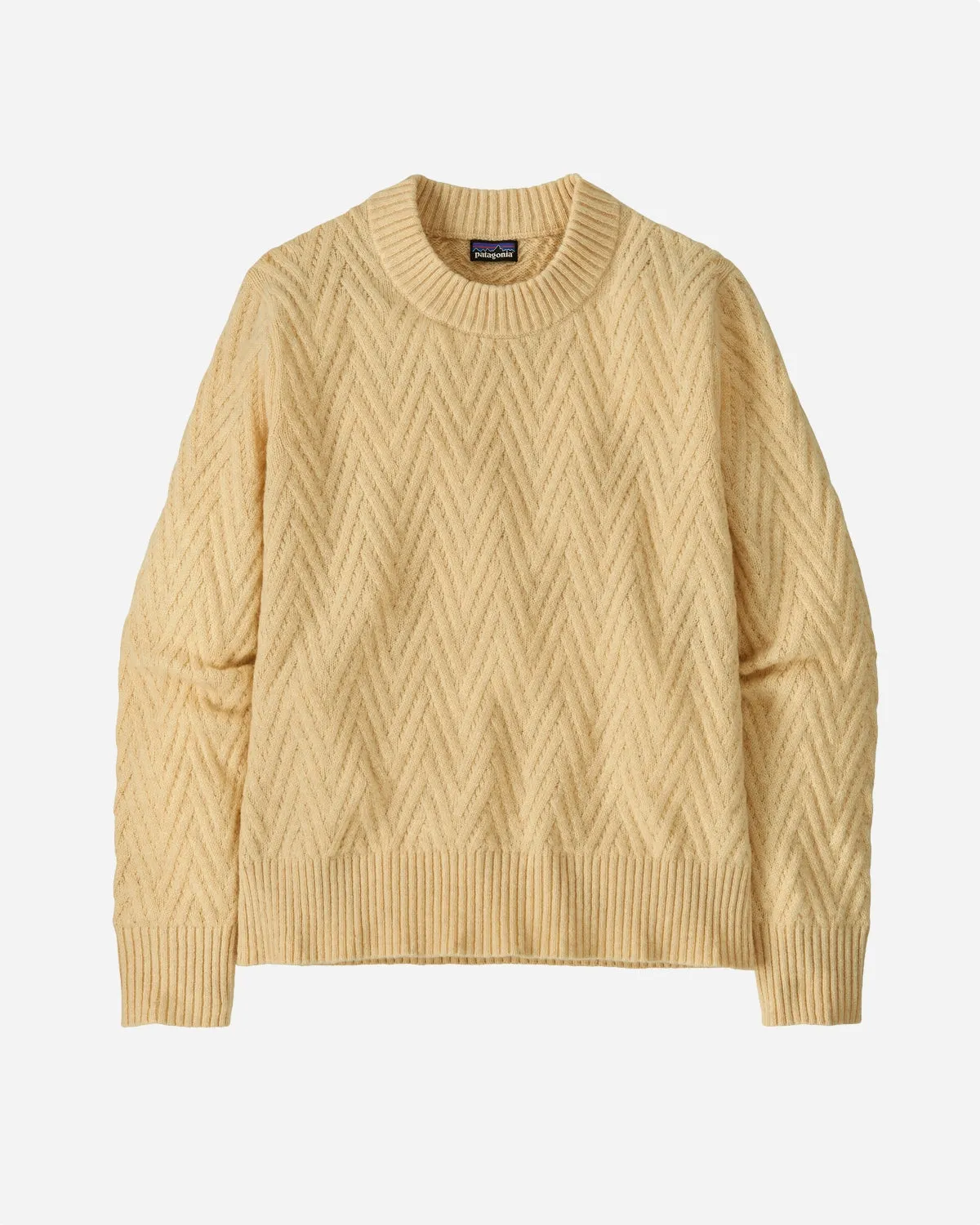 W's Recycled Wool-Blend Crewneck Sweater - Chevron Cable: Natural