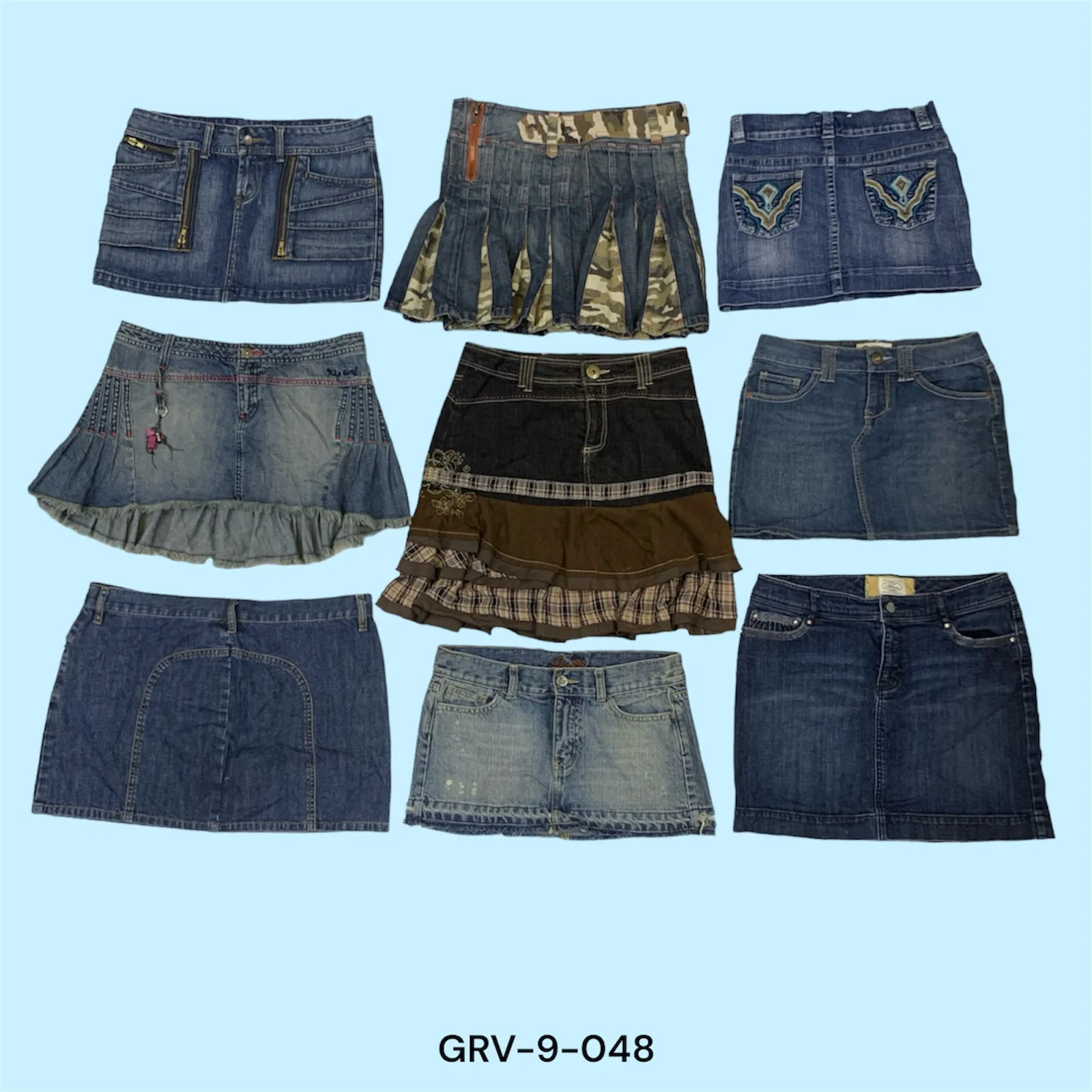 Y2K Denim Mini Skirt – Branded & Bold for a Retro Vibe(grv-9-048)