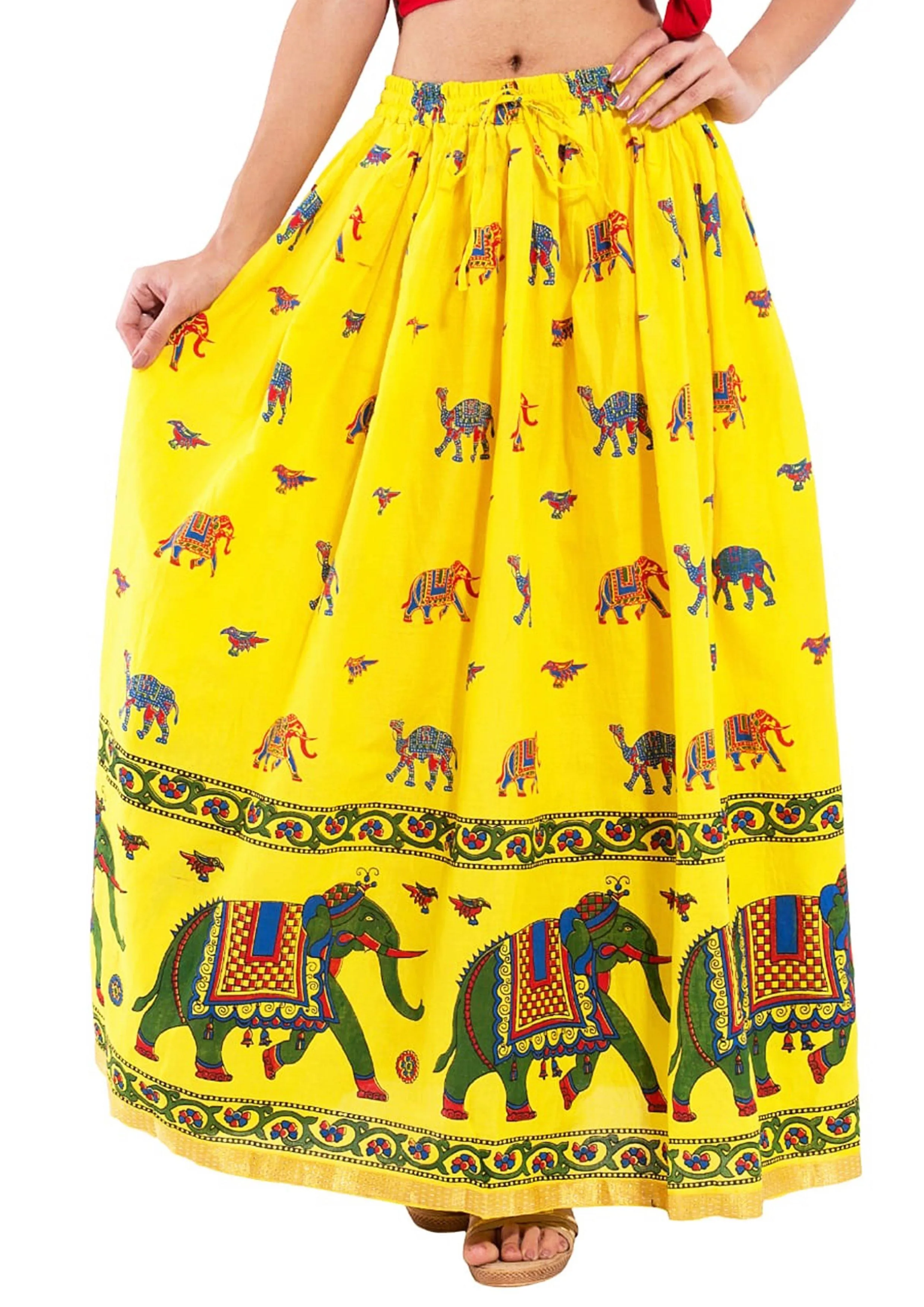 Yellow Ethnic Print Maxi Skirt